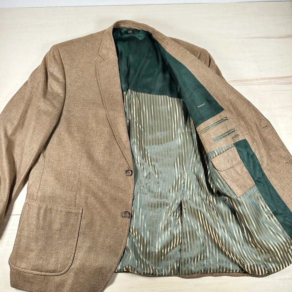 Men's NWOT Kroon 100% Silk Two Button Camel Brown Sport Coat‎ Size 46 R Blazer